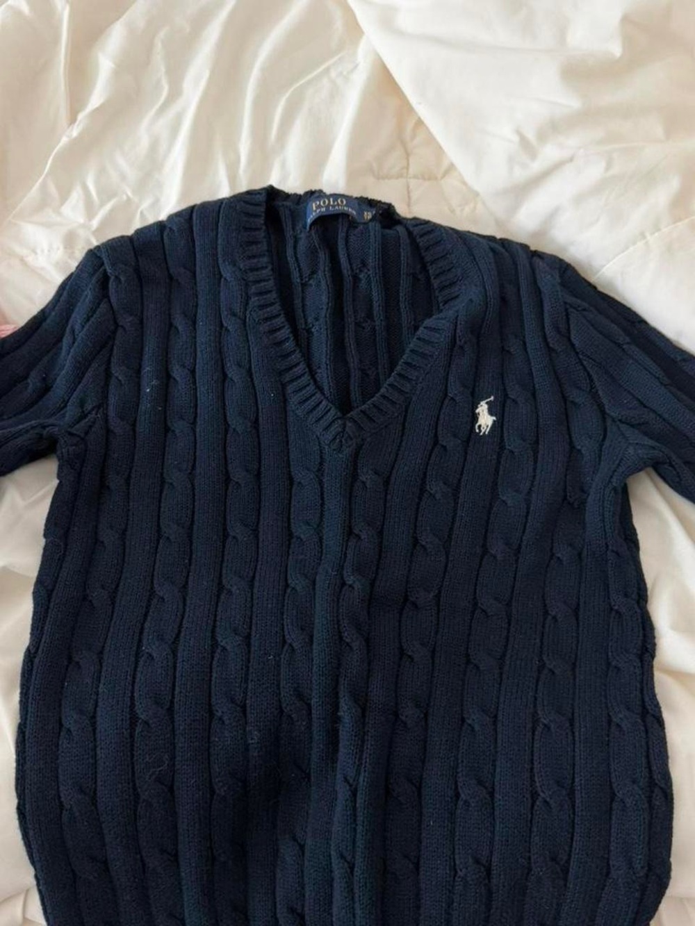 Ralph Lauren Navy Cable V-Neck Sweater - Picture 2 of 3